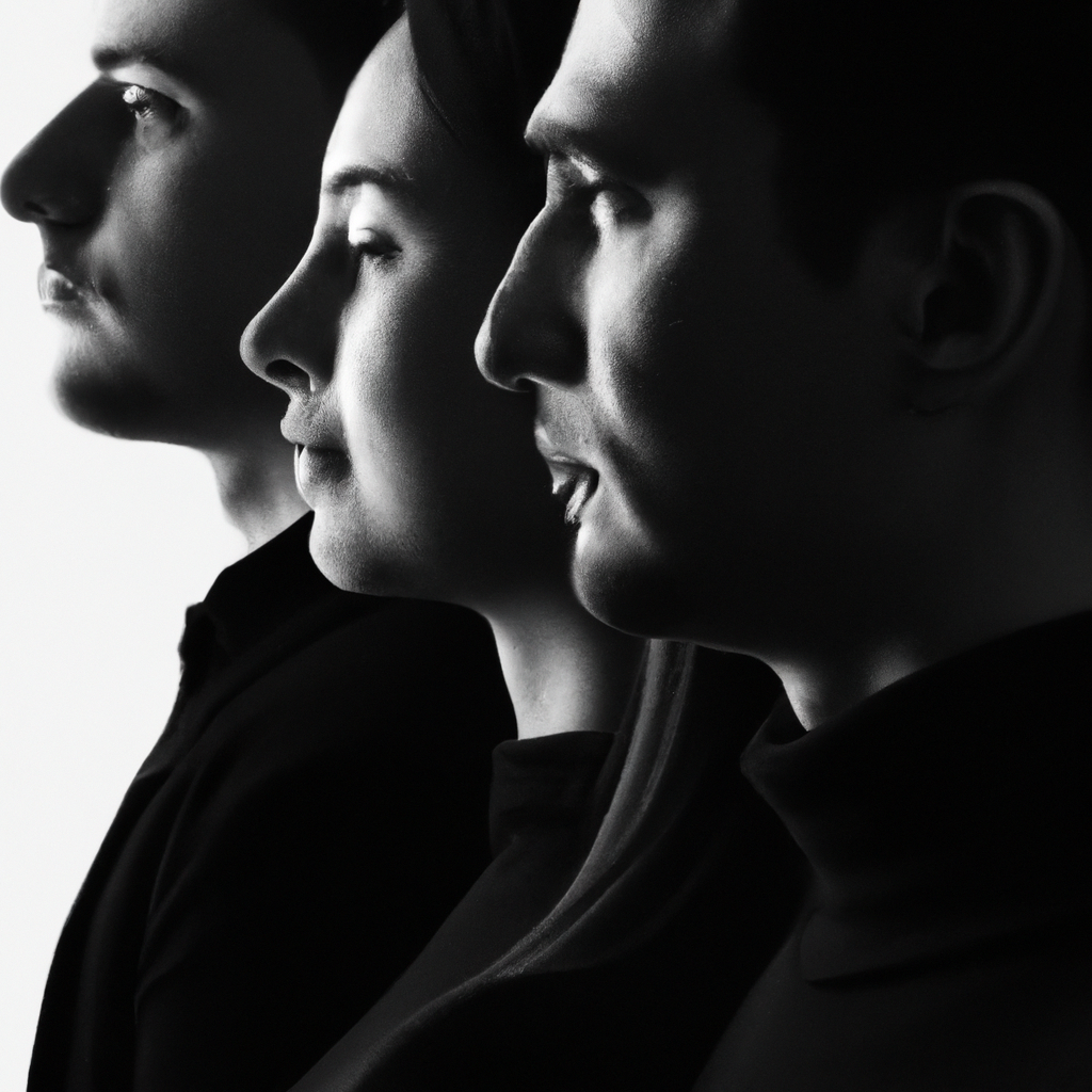 Team collage: minimal monochrome professional headshots in studio with soft light and high contrast detail